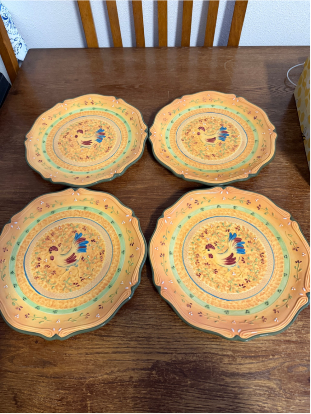 Bella Casa by Ganz Bella Rooster Set of 4 Dinner Plates 11” Hand Painted Farmhou